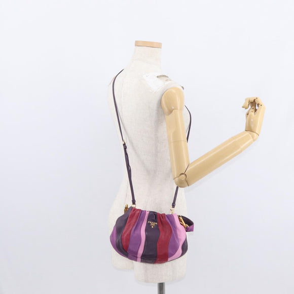 PRADA Hand Bag Leather 2way Multicolor Gold Auth 154077SAM