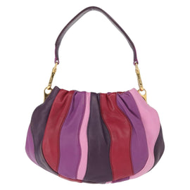 PRADA Hand Bag Leather 2way Multicolor Gold Auth 154077SAM - 0