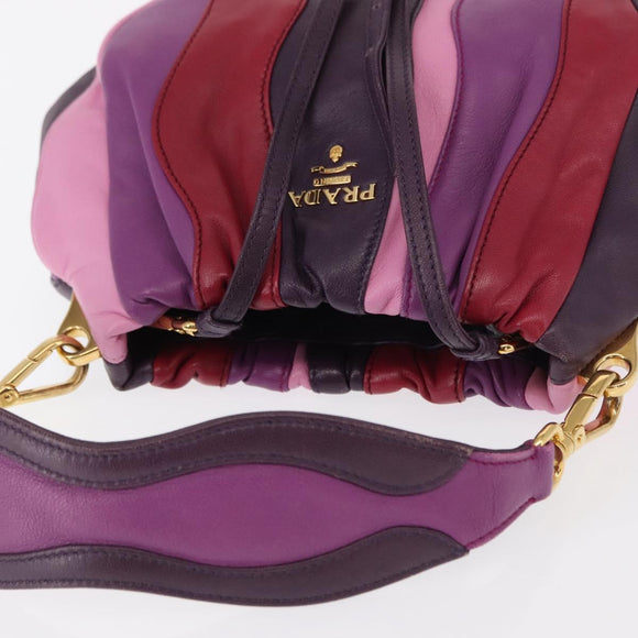 PRADA Hand Bag Leather 2way Multicolor Gold Auth 154077SAM