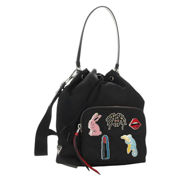 PRADA Hand Bag Nylon 2way Black Silver Auth 154078SAM