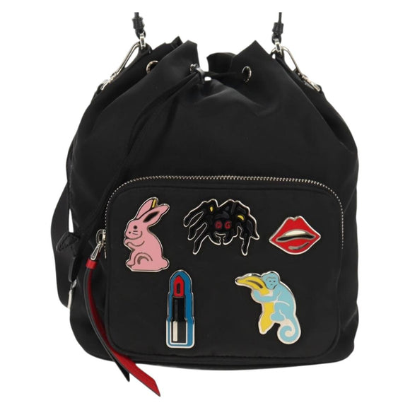 PRADA Hand Bag Nylon 2way Black Silver Auth 154078SAM