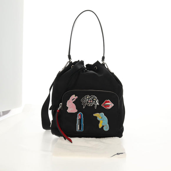 PRADA Hand Bag Nylon 2way Black Silver Auth 154078SAM