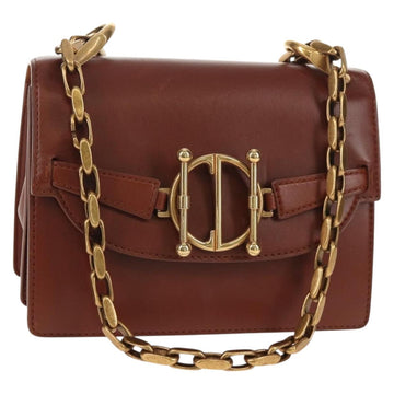 Christian Dior Chain Shoulder Bag Leather Brown Gold Auth 154079V