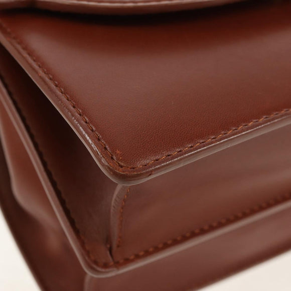 Christian Dior Chain Shoulder Bag Leather Brown Gold Auth 154079V