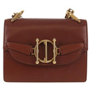 Christian Dior Chain Shoulder Bag Leather Brown Gold Auth 154079V-2