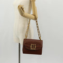 Christian Dior Chain Shoulder Bag Leather Brown Gold Auth 154079V-28