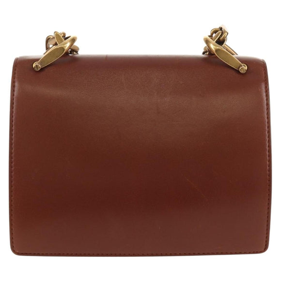 Christian Dior Chain Shoulder Bag Leather Brown Gold Auth 154079V