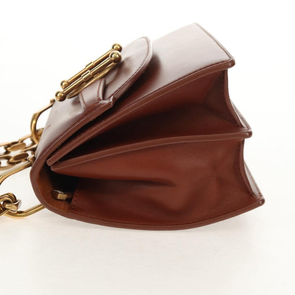 Christian Dior Chain Shoulder Bag Leather Brown Gold Auth 154079V
