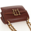 Christian Dior Chain Shoulder Bag Leather Brown Gold Auth 154079V-7