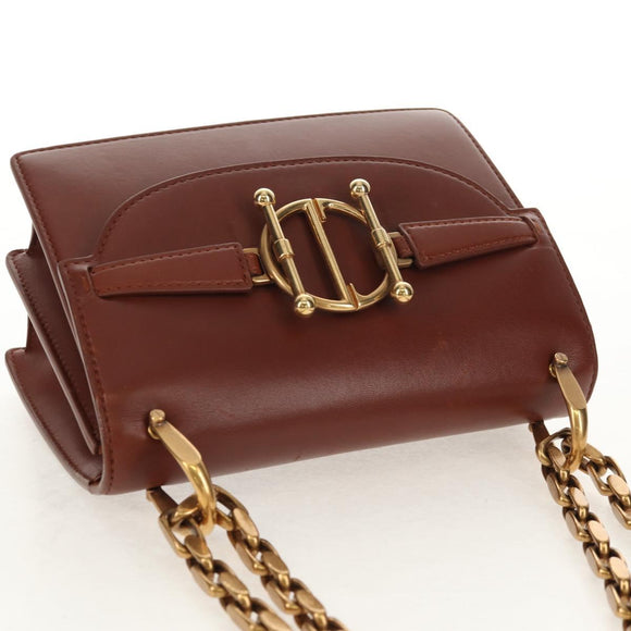Christian Dior Chain Shoulder Bag Leather Brown Gold Auth 154079V