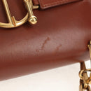 Christian Dior Chain Shoulder Bag Leather Brown Gold Auth 154079V-8