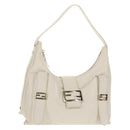 FENDI Mamma Baguette Shoulder Bag Leather White Gold Auth 154081M-1