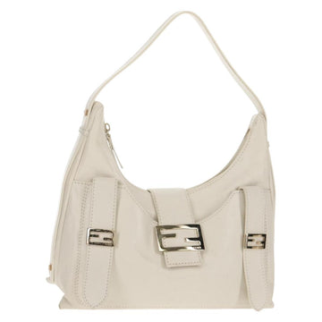 FENDI Mamma Baguette Shoulder Bag Leather White Gold Auth 154081M