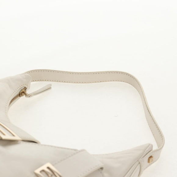 FENDI Mamma Baguette Shoulder Bag Leather White Gold Auth 154081M