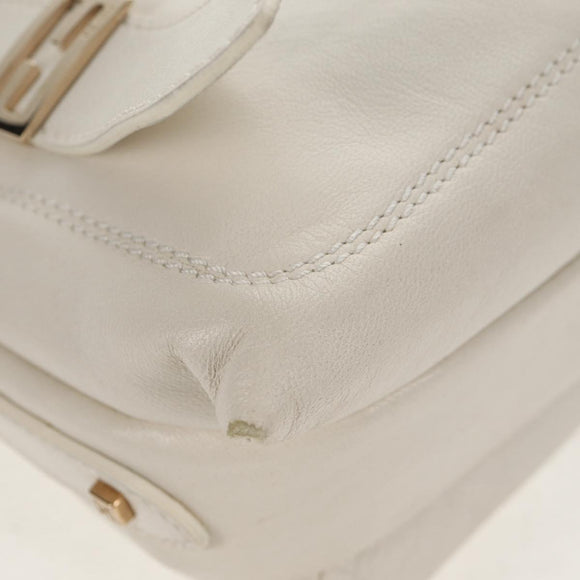 FENDI Mamma Baguette Shoulder Bag Leather White Gold Auth 154081M