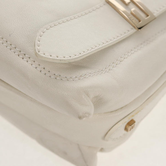 FENDI Mamma Baguette Shoulder Bag Leather White Gold Auth 154081M