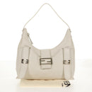 FENDI Mamma Baguette Shoulder Bag Leather White Gold Auth 154081M-27
