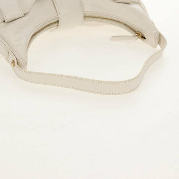 FENDI Mamma Baguette Shoulder Bag Leather White Gold Auth 154081M