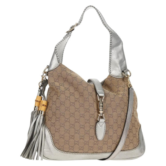 GUCCI GG Canvas New Jackie Shoulder Bag 2way Beige Gold 246907 Auth 154082V