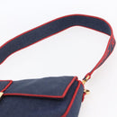 FENDI Mamma Baguette Shoulder Bag Denim 2way Navy Gold Auth 154083M-15