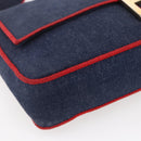 FENDI Mamma Baguette Shoulder Bag Denim 2way Navy Gold Auth 154083M-17