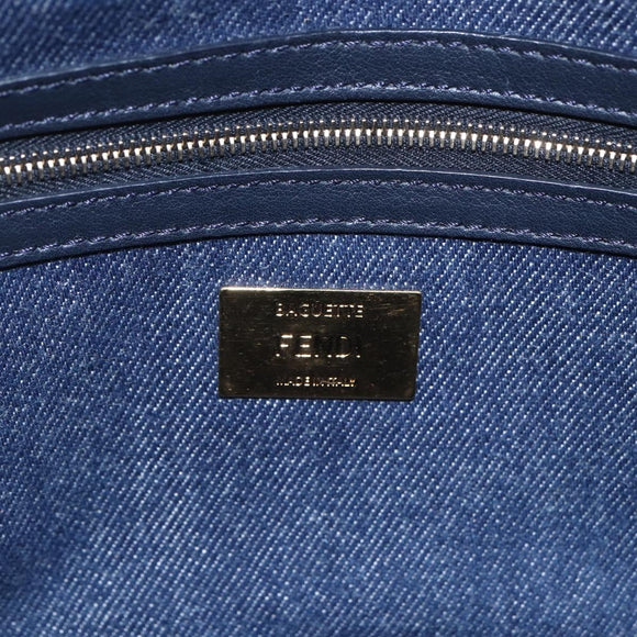 FENDI Mamma Baguette Shoulder Bag Denim 2way Navy Gold Auth 154083M