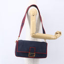FENDI Mamma Baguette Shoulder Bag Denim 2way Navy Gold Auth 154083M-25
