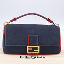 FENDI Mamma Baguette Shoulder Bag Denim 2way Navy Gold Auth 154083M-12
