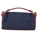 FENDI Mamma Baguette Shoulder Bag Denim 2way Navy Gold Auth 154083M-2