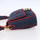 FENDI Mamma Baguette Shoulder Bag Denim 2way Navy Gold Auth 154083M-3