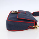 FENDI Mamma Baguette Shoulder Bag Denim 2way Navy Gold Auth 154083M-4