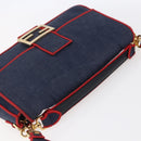 FENDI Mamma Baguette Shoulder Bag Denim 2way Navy Gold Auth 154083M-6