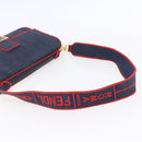 FENDI Mamma Baguette Shoulder Bag Denim 2way Navy Gold Auth 154083M-8