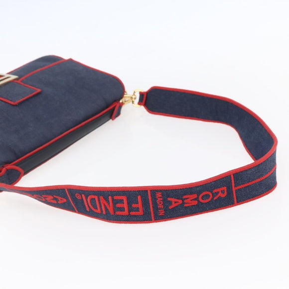 FENDI Mamma Baguette Shoulder Bag Denim 2way Navy Gold Auth 154083M