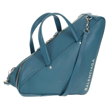 BALENCIAGA Triangle Duffel M Bag Leather 2way Light Blue 476974 Auth 154084V