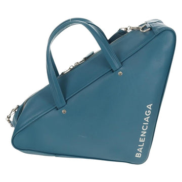 BALENCIAGA Triangle Duffel M Bag Leather 2way Light Blue 476974 Auth 154084V - 0