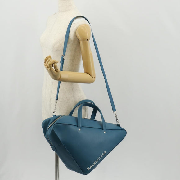 BALENCIAGA Triangle Duffel M Bag Leather 2way Light Blue 476974 Auth 154084V