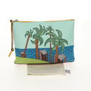 LOEWE Anagram Clutch Bag Leather Light Blue Silver Auth 154086M-12