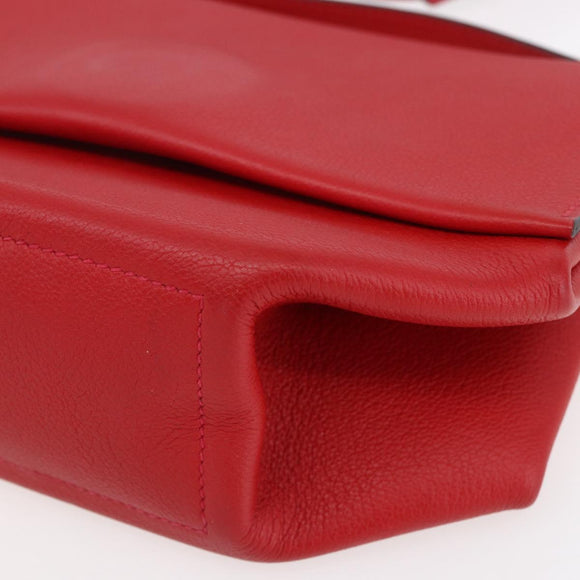 HERMES Opry 24 Shoulder Bag Leather Red Silver Auth 154087SM