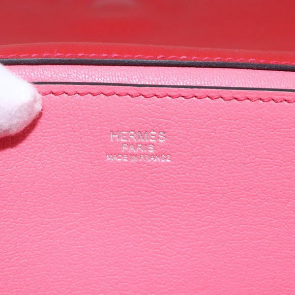 HERMES Opry 24 Shoulder Bag Leather Red Silver Auth 154087SM