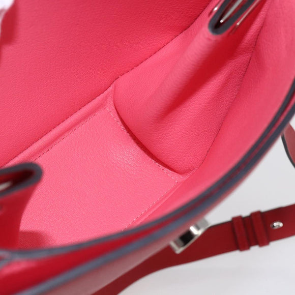 HERMES Opry 24 Shoulder Bag Leather Red Silver Auth 154087SM