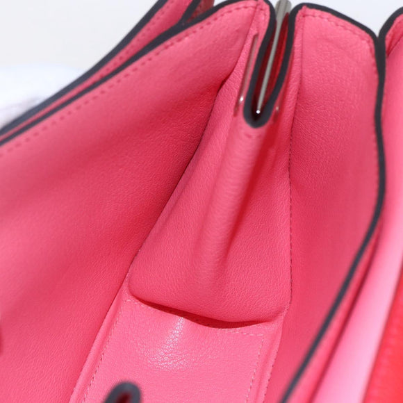 HERMES Opry 24 Shoulder Bag Leather Red Silver Auth 154087SM