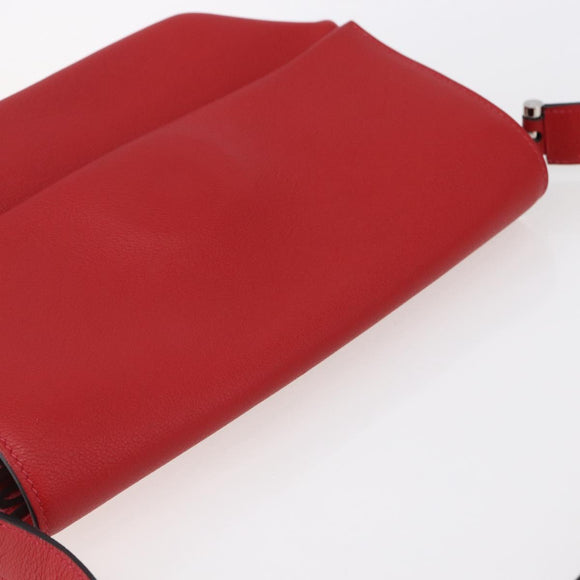 HERMES Opry 24 Shoulder Bag Leather Red Silver Auth 154087SM