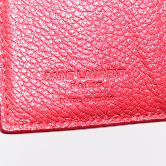SAINT LAURENT Compact Wallet Leather Red Auth 154094