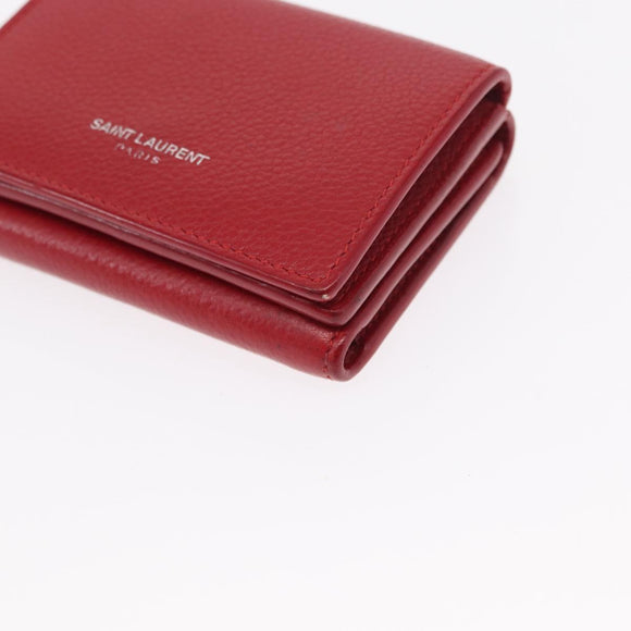 SAINT LAURENT Compact Wallet Leather Red Auth 154094