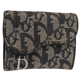 Christian Dior Trotter Canvas Saddle Wallet Navy Silver Auth 154095