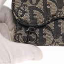 Christian Dior Trotter Canvas Saddle Wallet Navy Silver Auth 154095-8