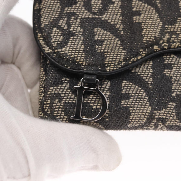 Christian Dior Trotter Canvas Saddle Wallet Navy Silver Auth 154095