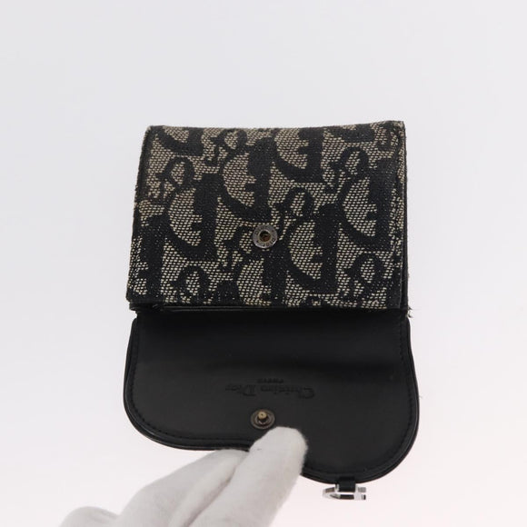 Christian Dior Trotter Canvas Saddle Wallet Navy Silver Auth 154095