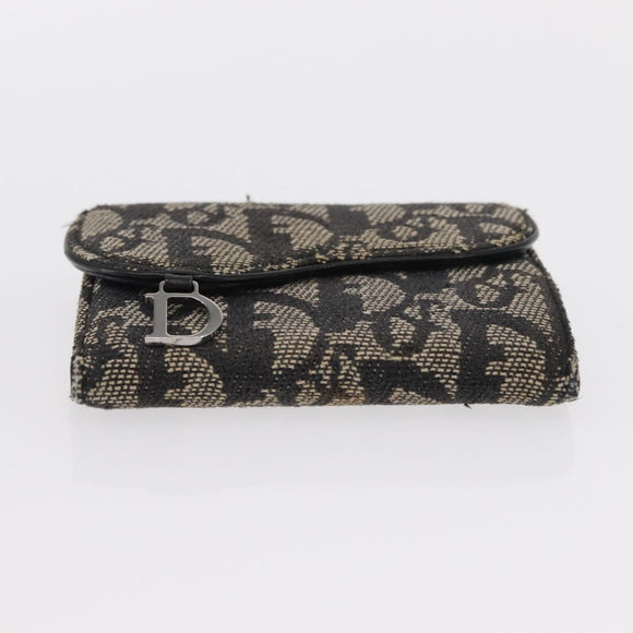 Christian Dior Trotter Canvas Saddle Wallet Navy Silver Auth 154095